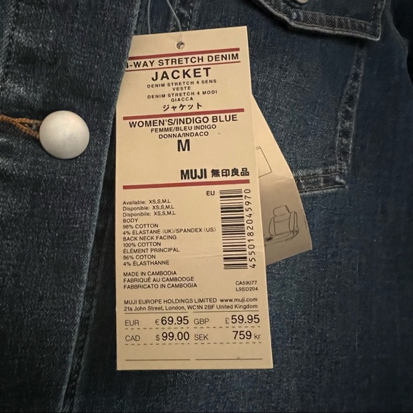 Muji Womens Jean Jacket Medium Stretch Denim 90s Y2K - Picture 11 of 11